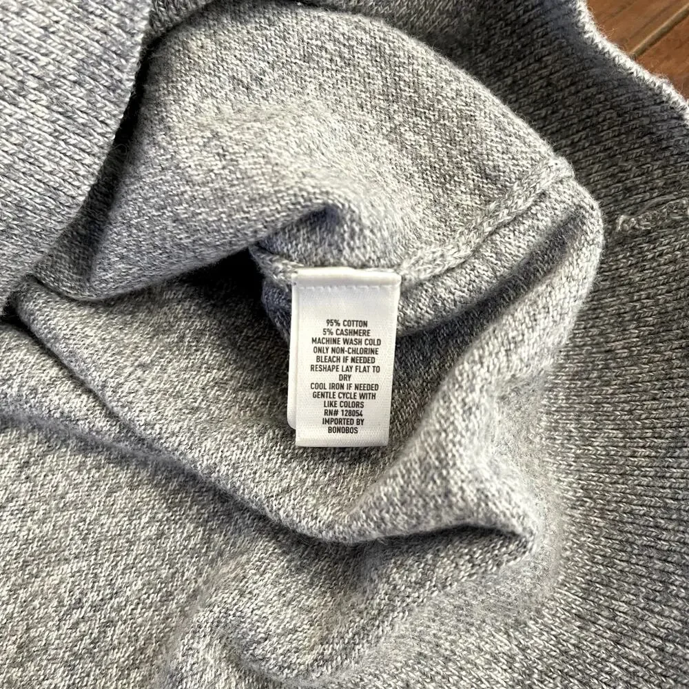 Bonobos Sweater Mens Medium Slim CASHMERE Blend 1/4 Zip Pullover Gray Classic - Picture 4 of 8